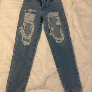 Women's Distressed Straight Leg Jeans | Light blue | High waisted Dress